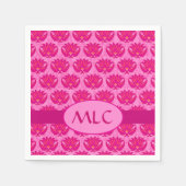 Serviette En Papier Fuchsia rose moderne Art nouveau Damas Monogramme (Devant)