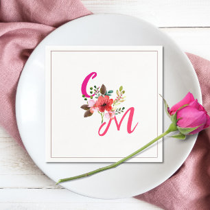 Serviette En Papier Fuchsia rose orange violet brillant et gras floral