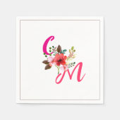 Serviette En Papier Fuchsia rose orange violet brillant et gras floral (Devant)