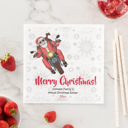 Serviette En Papier Fun Biker Père Noël Snowflakes Papier Napkin (En situation)