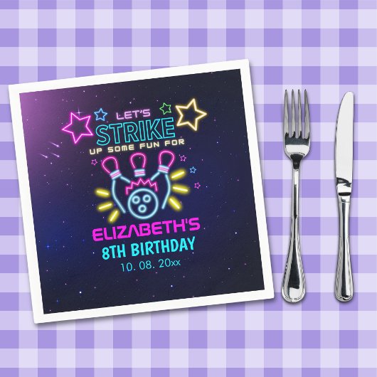 Serviette En Papier Fun Bowling Neon  Birthday Girl