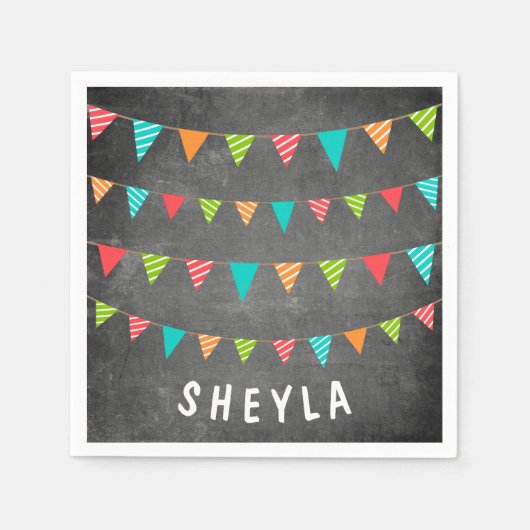 Serviette En Papier Fun Chalkboard Buncher drapeaux Nom Anniversaire F (Devant)