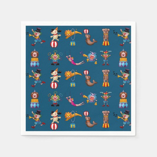Serviette En Papier Fun Circus Party Actes Cartographie Motif Bleu (Devant)