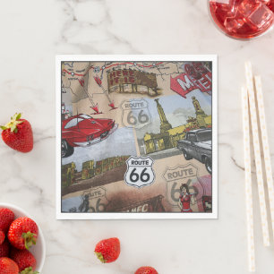 Serviette En Papier Fun Colorful Route 66 Collage Motif
