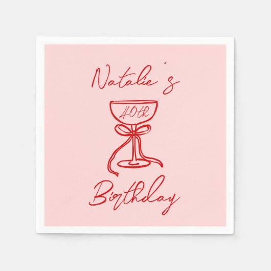Serviette En Papier Fun d'anniversaire 40th Hand Drawn Champagne Glass (Devant)