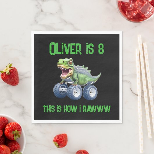 Serviette En Papier Fun Dinosaur monstre camion personnalisées anniver (En situation)