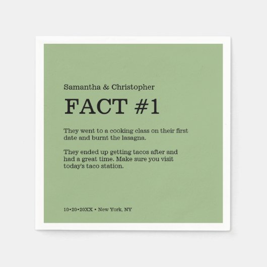 Serviette En Papier Fun Fact Green Mariage personnalisable (Devant)