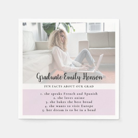 Serviette En Papier Fun Fact Pink Graduate Photo Party (Devant)