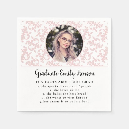 Serviette En Papier Fun Fact Rococo Diplômé Rococo Rose Photo Graduate (Devant)