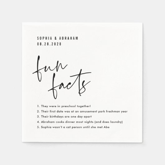 Serviette En Papier Fun Facts à propos du couple Mariage (Devant)