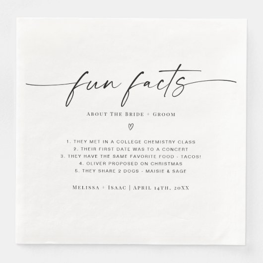Serviette En Papier Fun Facts About The Bride + Groom Mariage (Devant)