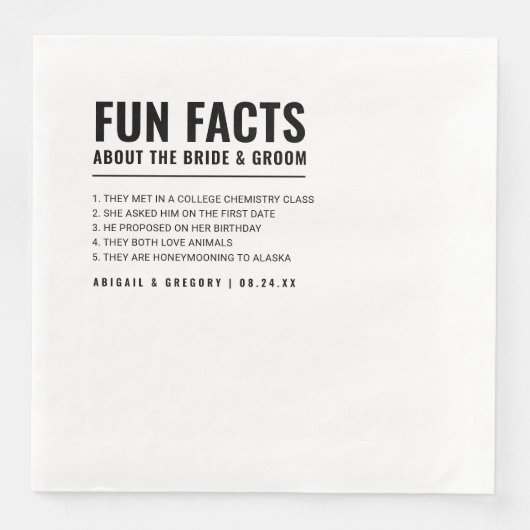 Serviette En Papier Fun Facts About The Bride + Groom Mariage (Devant)