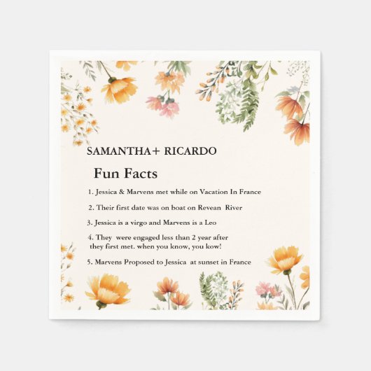 Serviette En Papier Fun Facts About the Newlyweds Fleur sauvage mariag (Devant)