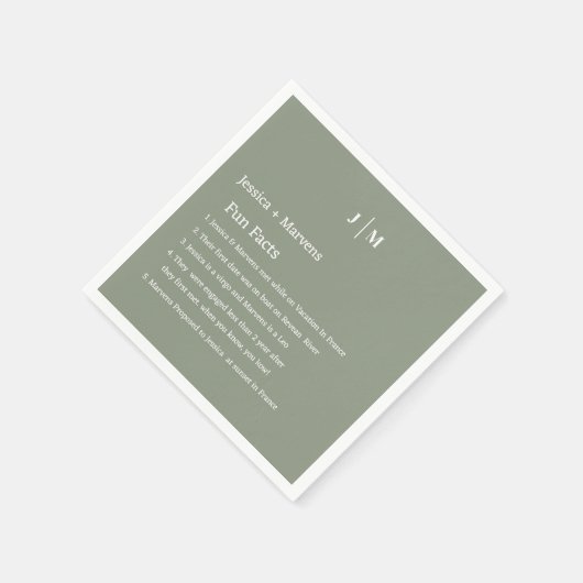 Serviette En Papier Fun Facts About the Newlyweds green sage mariage (Coin)