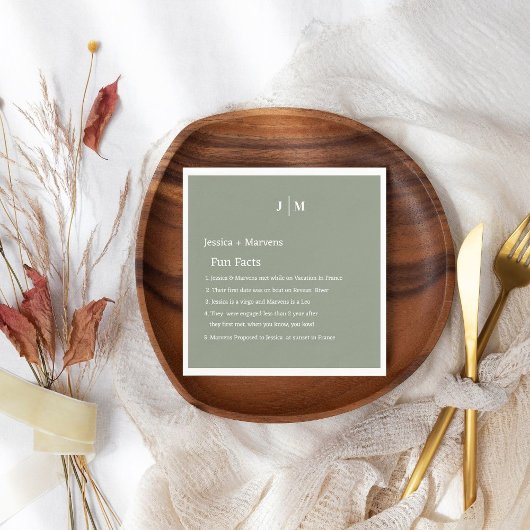 Serviette En Papier Fun Facts About the Newlyweds green sage mariage