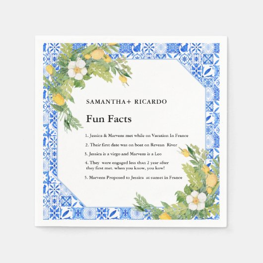 Serviette En Papier Fun Facts About the Newlyweds lemon mariage (Devant)