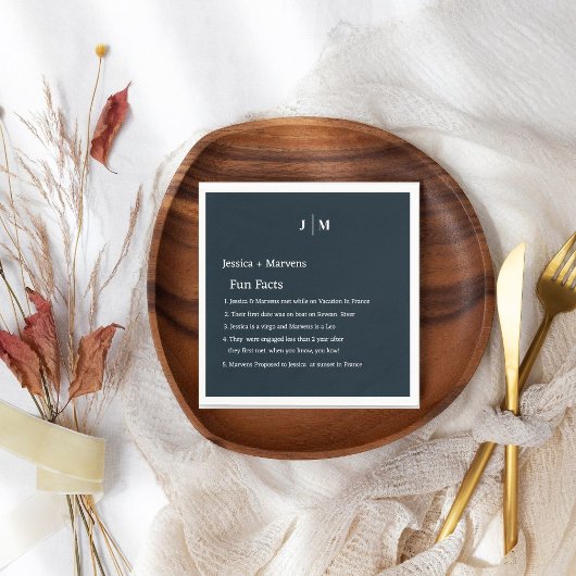 Serviette En Papier Fun Facts About the Newlyweds navy blue mariage