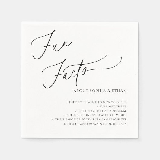 Serviette En Papier Fun Facts Calligraphie Mariage Blanc (Devant)
