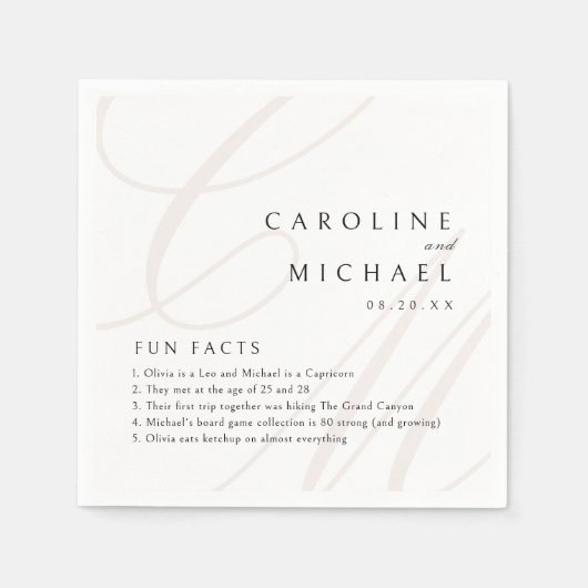 Serviette En Papier Fun Facts Classic Elegance calligraphie monogramme (Devant)