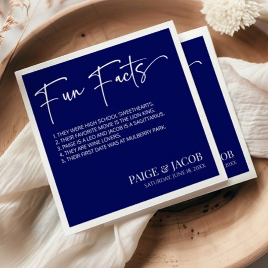 Serviette En Papier Fun Facts Dark Navy White Classic Minimal Mariage