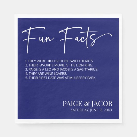 Serviette En Papier Fun Facts Dark Navy White Classic Minimal Mariage (Devant)