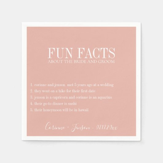 Serviette En Papier Fun Facts Dusty Rose Personnalisé (Devant)
