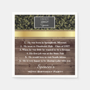 Serviette En Papier "Fun Facts" Élégant Camouflage fête d'anniversaire