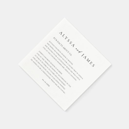 Serviette En Papier Fun Facts Élégant Mariage noir & blanc (Coin)