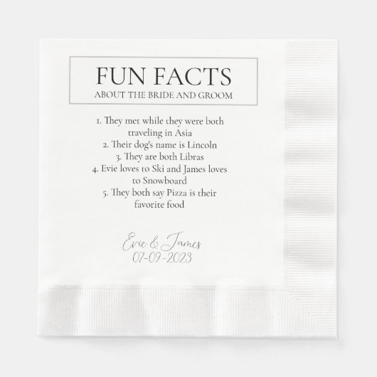 Serviette En Papier Fun Facts Elegant Marié et Mariage de chambre (Devant)