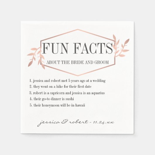 Serviette En Papier Fun Facts Elégant Rose Gold Personnalisé (Devant)
