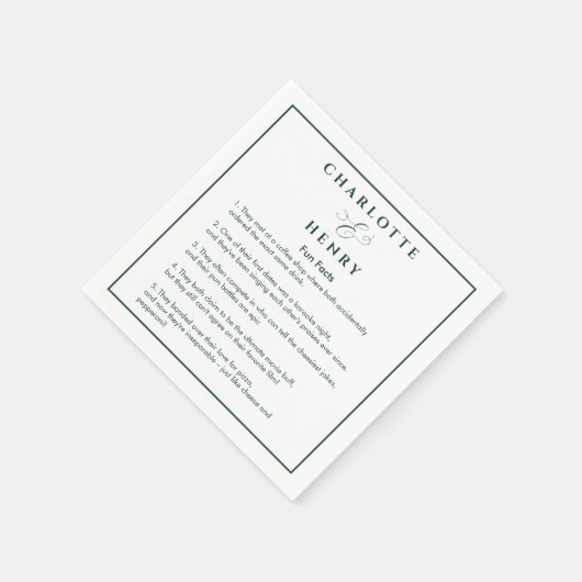 Serviette En Papier Fun Facts Emerald Green Mariage (Coin)