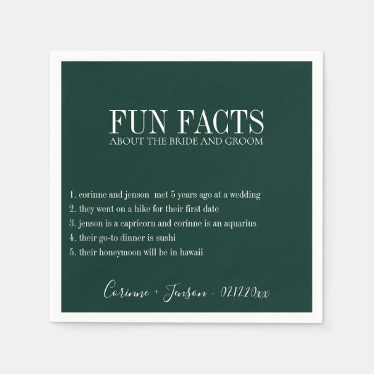Serviette En Papier Fun Facts Emerald Green Personnalisé (Devant)