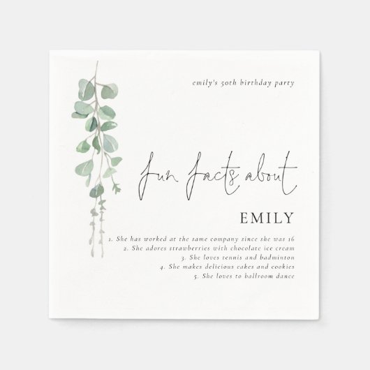 Serviette En Papier Fun Facts Eucalyptus Script 50e fête d'anniversair (Devant)
