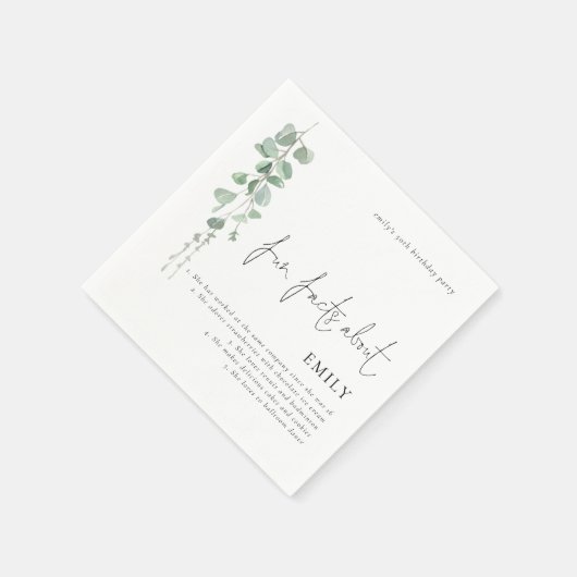 Serviette En Papier Fun Facts Eucalyptus Script 50e fête d'anniversair (Coin)