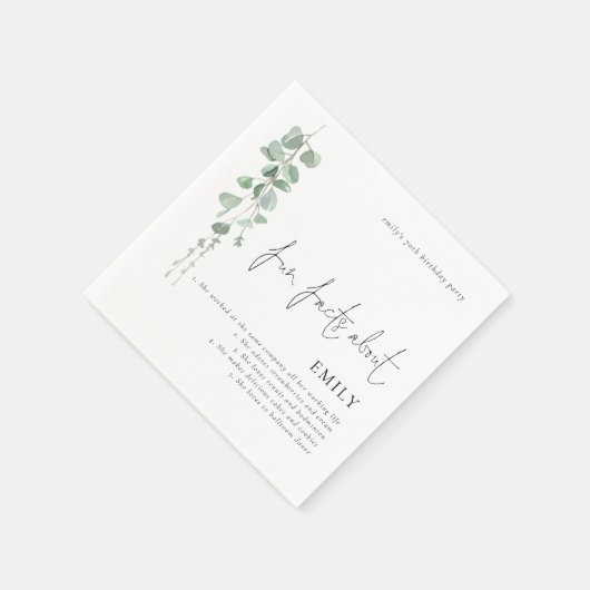 Serviette En Papier Fun Facts Eucalyptus Script 70e fête d'anniversair (Coin)