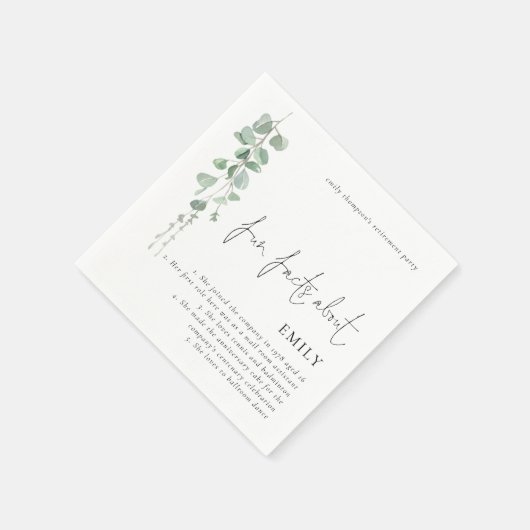 Serviette En Papier Fun Facts Eucalyptus Script Retraite Party (Coin)