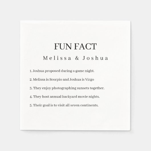 Serviette En Papier Fun Facts Funny Elegant Simple Mariage (Devant)