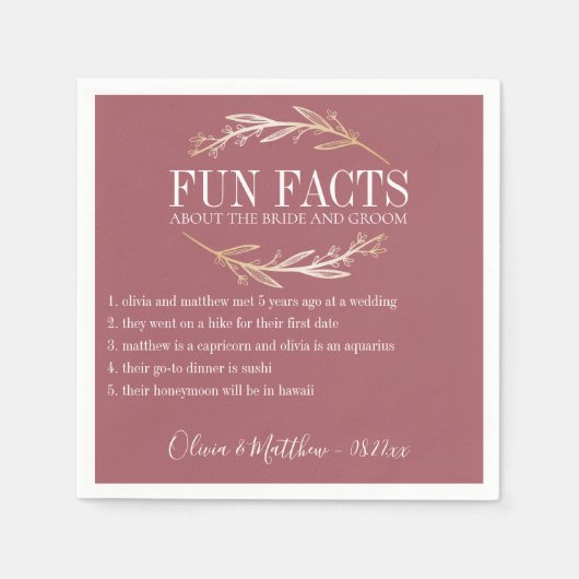 Serviette En Papier Fun Facts Gold Botanical Personnalisé (Devant)