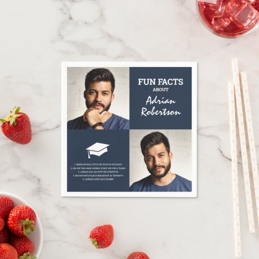 Serviette En Papier Fun Facts Graduate Photo Collage | Marine (En situation)