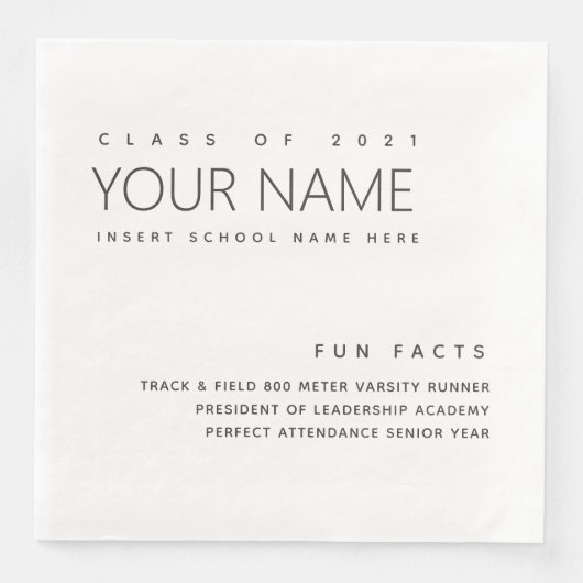Serviette En Papier Fun Facts Graduation Moderne Simple Personnalisé (Devant)