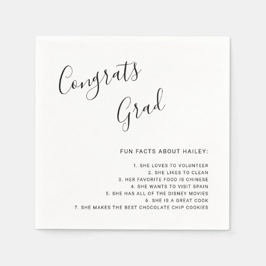 Serviette En Papier Fun Facts Graduation Simple manuscrite (Devant)