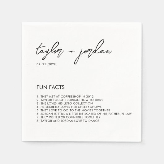 Serviette En Papier Fun facts Modern Script Mariage Party Napkins (Devant)