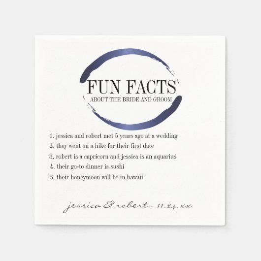 Serviette En Papier Fun Facts Moderne Bleu Brush Strokes Personnalisé (Devant)