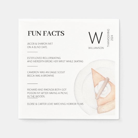 Serviette En Papier Fun Facts Monogramme Citrouille Pie Thanksgiving (Devant)