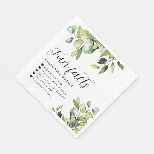 Serviette En Papier Fun Facts Newlyweets Green Botanical Mariage (Coin)