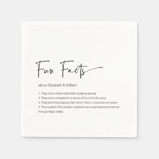 Serviette En Papier Fun Facts Personnalisés Mariage Cocktail Napkins (Devant)