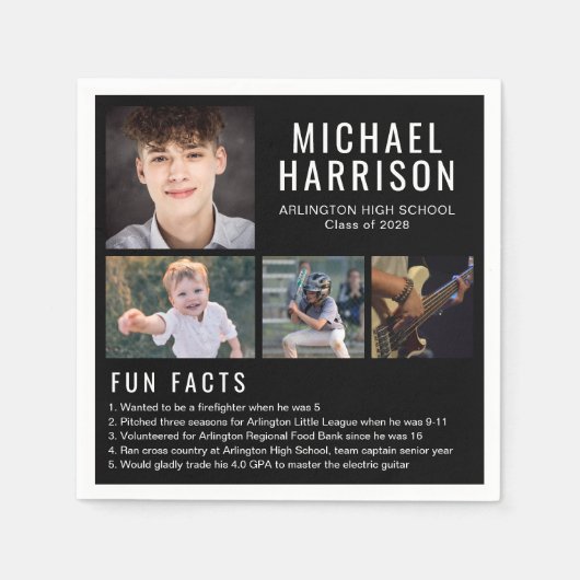 Serviette En Papier Fun Facts Photo Black Graduation Napkins (Devant)