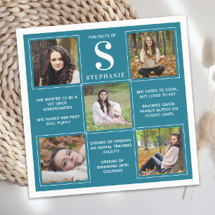 Serviette En Papier Fun Facts Photo Collage Turquoise Diplôme unique