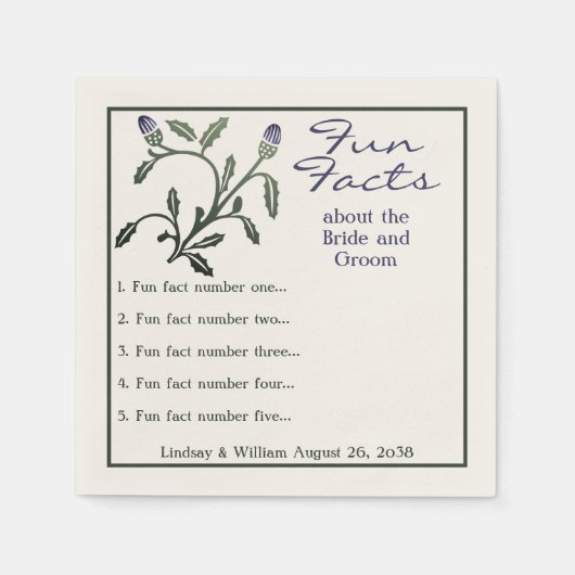 Serviette En Papier Fun Facts Purple & Green Thistle Mariage Réception (Devant)