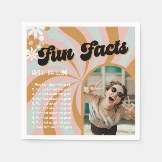 Serviette En Papier Fun Facts Retro Boho Photo Graduation (Devant)